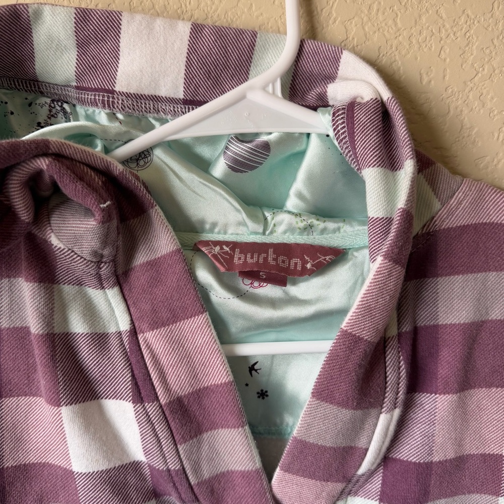 Burton Purple and White/ Currant Checkered Fleece Hoodie sz Small - Picture 3 of 9
